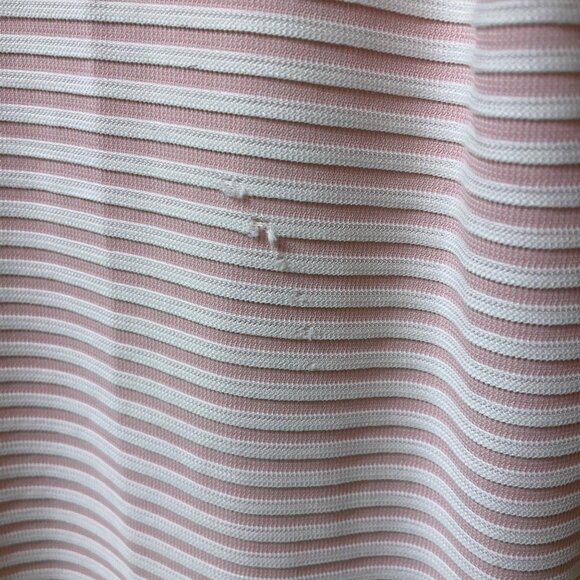 60s Vintage Pink & White Striped Short Sleeve Belted Dress With Back Zipper M - Picture 5 of 6